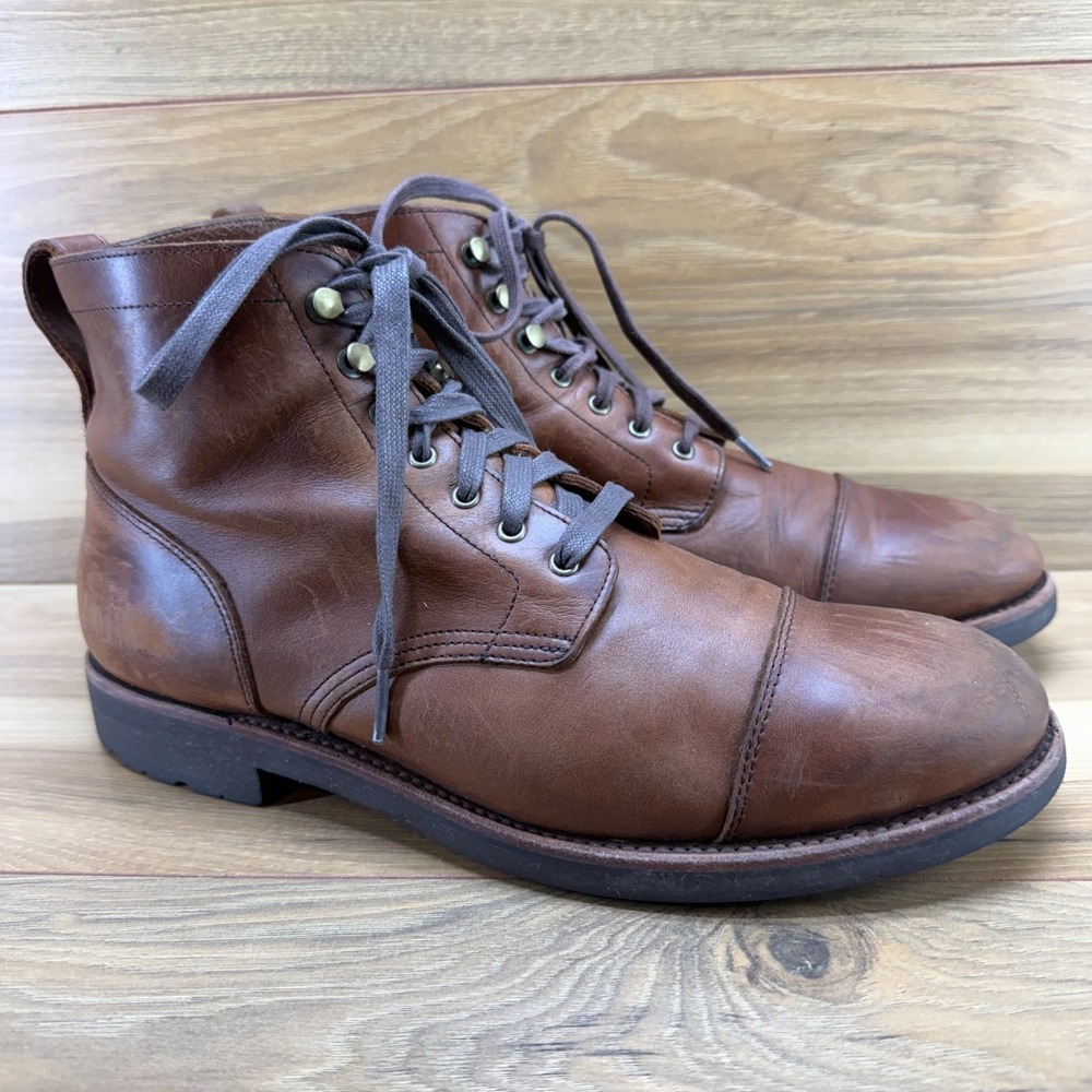 J Crew Kenton Cap Toe Boots Mens 9.5 M Brown Leather Business Casual Old Money - Picture 2 of 12